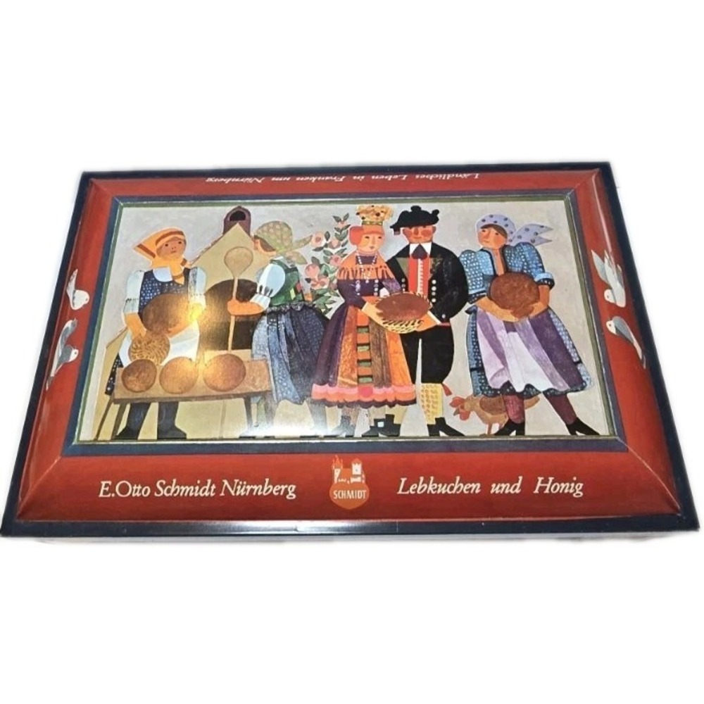 E Otto Schmidt Nurnberg Tin Box Lebkuchen Und Honig 10¾" x 6¾" Germany Vintage